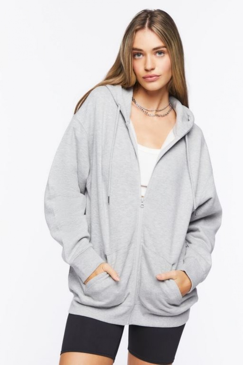 Sudadera con Capucha Forever 21 Fleece Zip Up Mujer Gris | 3hZLXlSIH1G