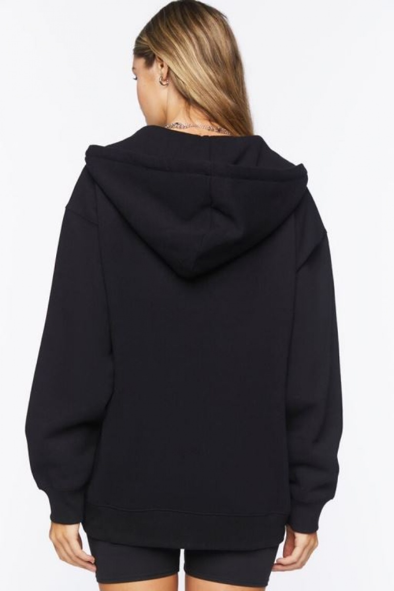 Sudadera con Capucha Forever 21 Fleece Zip Up Mujer Negras | HvizKfAO7DU