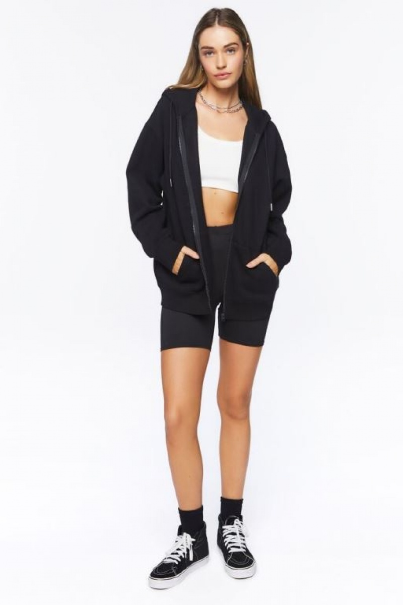 Sudadera con Capucha Forever 21 Fleece Zip Up Mujer Negras | HvizKfAO7DU