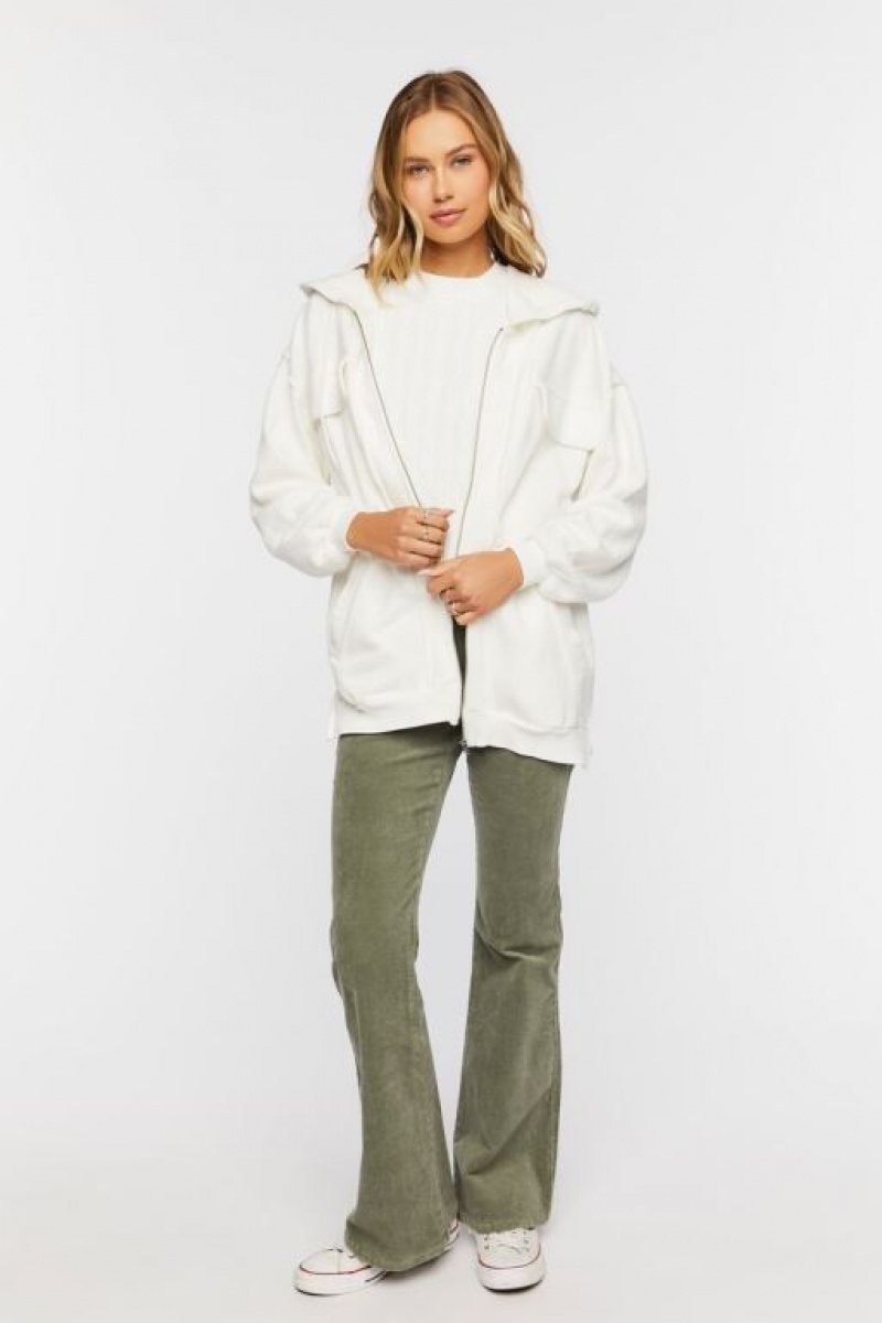 Sudadera con Capucha Forever 21 Fleece Zip Up Mujer Creme | txjHVdg7JAX