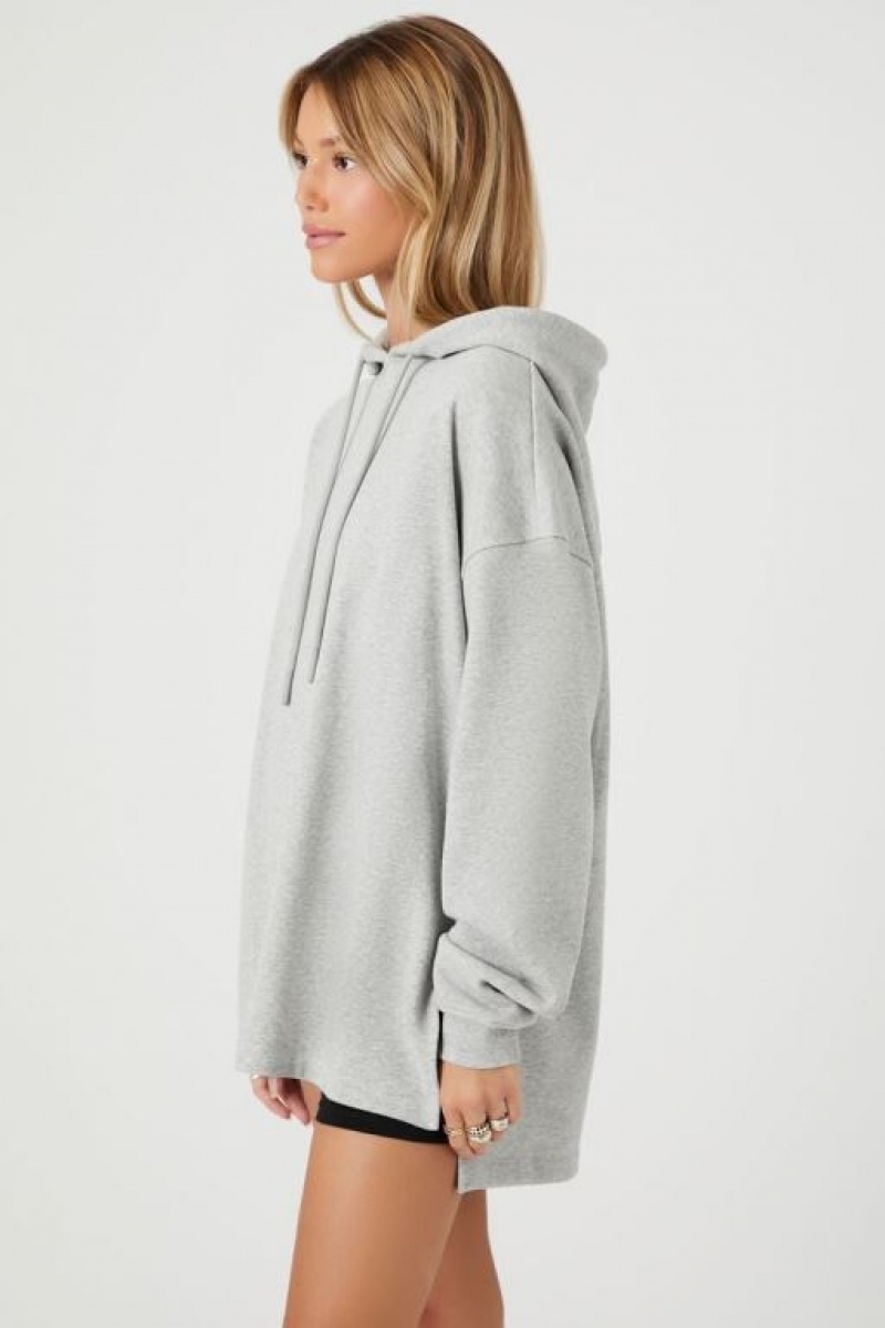 Sudadera con Capucha Forever 21 French Terry High Low Mujer Gris | w7ISP6L25z3