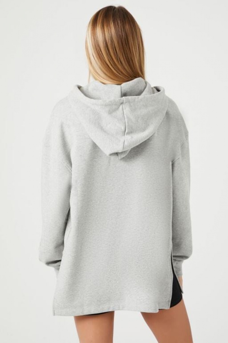 Sudadera con Capucha Forever 21 French Terry High Low Mujer Gris | w7ISP6L25z3