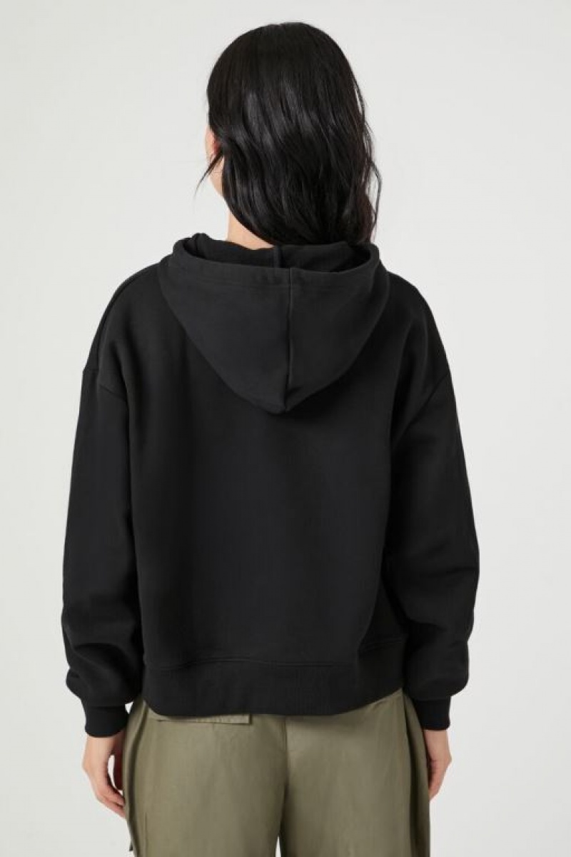 Sudadera con Capucha Forever 21 French Terry Drawstring Mujer Negras | OeSbyYhTF3q