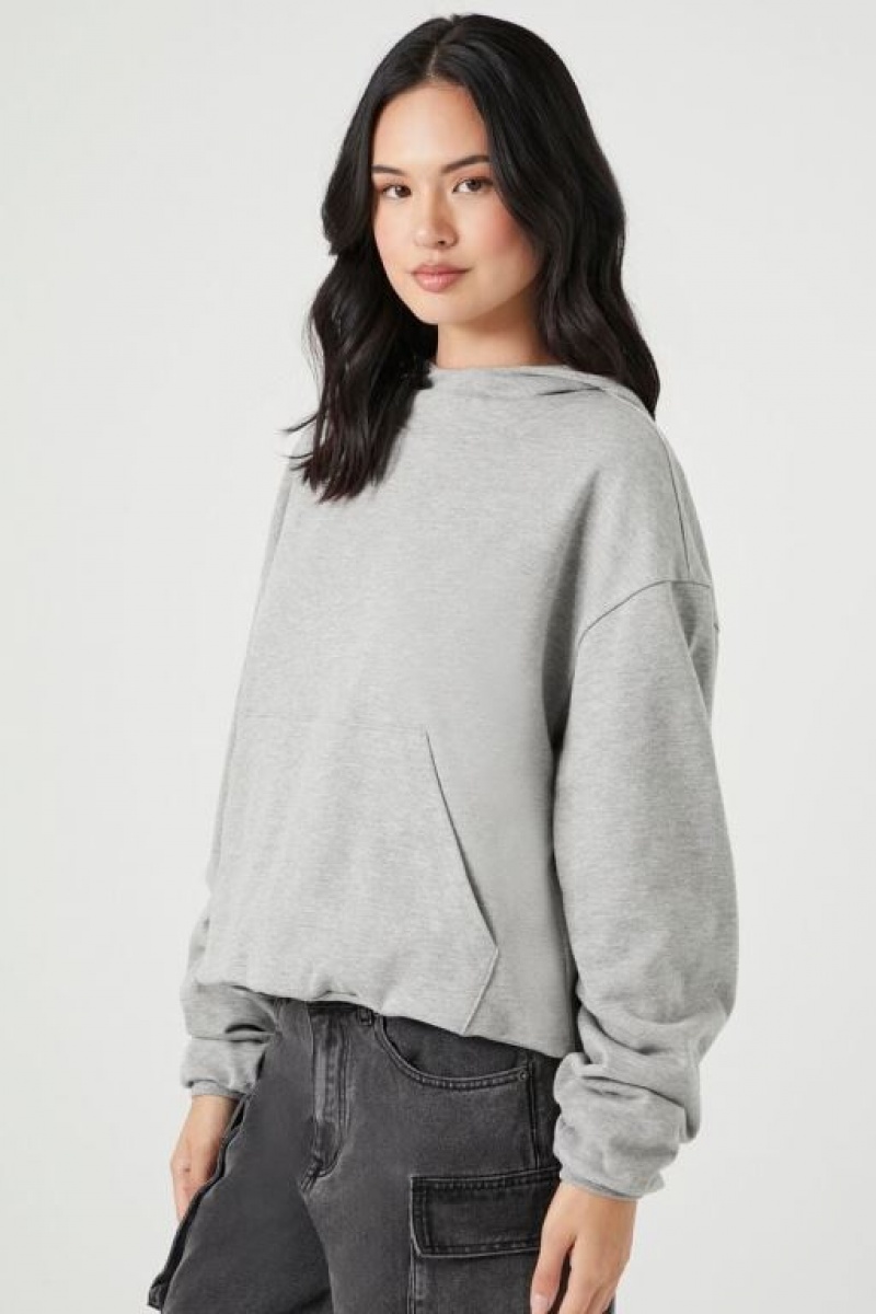 Sudadera con Capucha Forever 21 French Terry Drop Sleeve Mujer Gris | xscpvMwbe3i