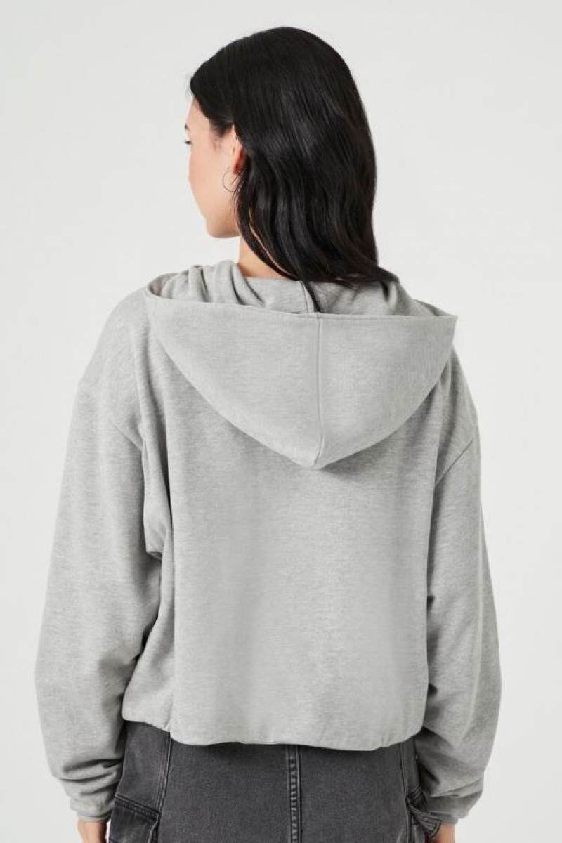 Sudadera con Capucha Forever 21 French Terry Drop Sleeve Mujer Gris | xscpvMwbe3i