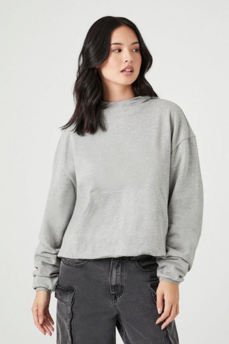 Sudadera con Capucha Forever 21 French Terry Drop Sleeve Mujer Gris | xscpvMwbe3i