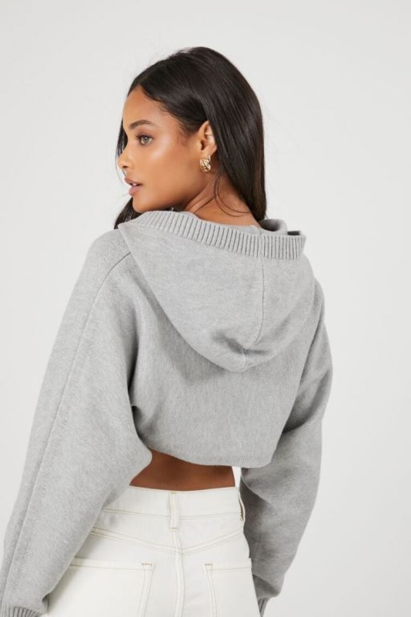 Sudadera con Capucha Forever 21 Knit Cropped Mujer Gris | LZNFBims21U