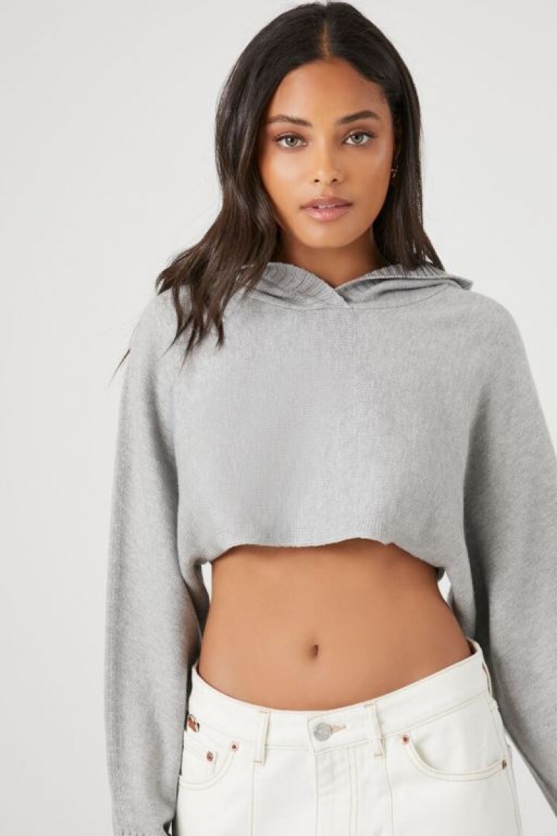 Sudadera con Capucha Forever 21 Knit Cropped Mujer Gris | LZNFBims21U