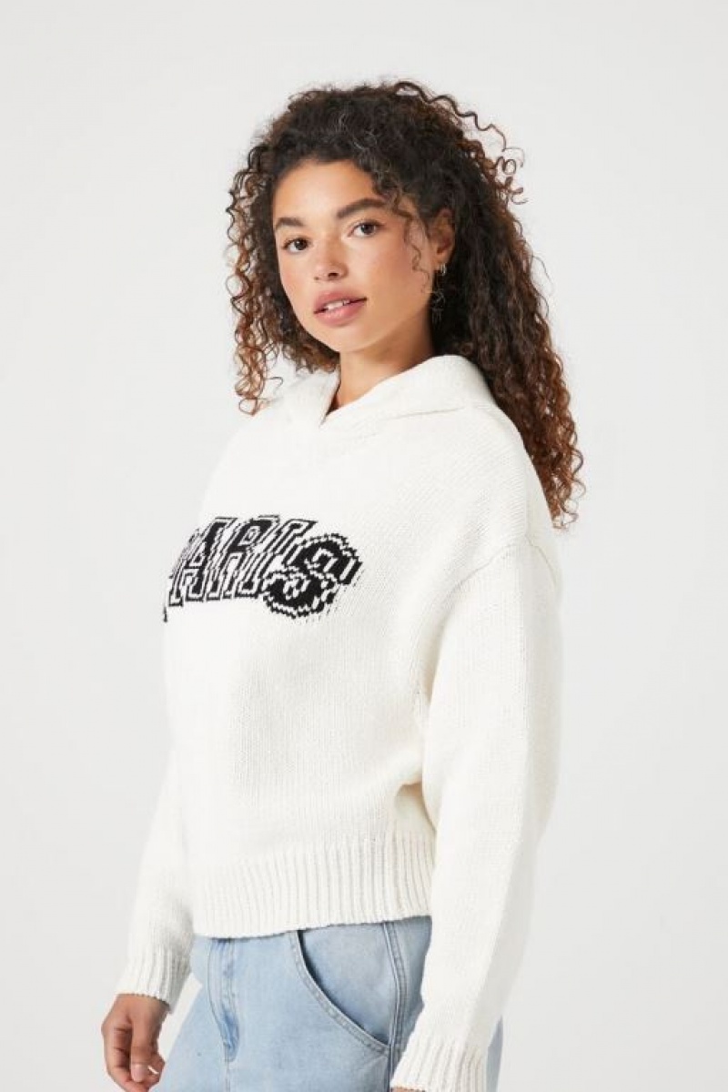 Sudadera con Capucha Forever 21 Knit Paris Mujer Creme Multicolor | KkVeV0cIl3x