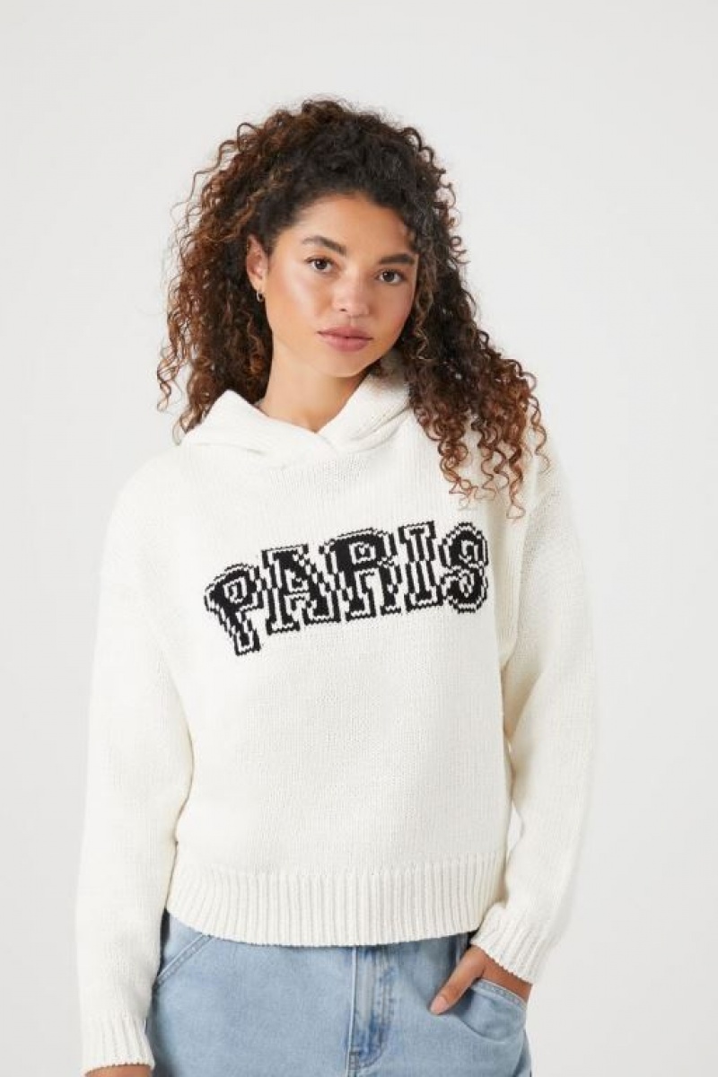 Sudadera con Capucha Forever 21 Knit Paris Mujer Creme Multicolor | KkVeV0cIl3x