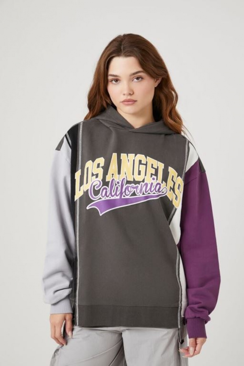 Sudadera con Capucha Forever 21 Los Angeles California Colorblock Mujer Gris Multicolor | 4OPbqVGjOxP