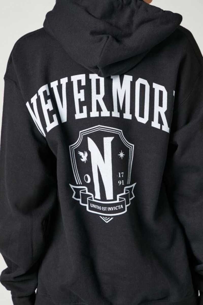 Sudadera con Capucha Forever 21 Nevermore Estampadas Fleece Mujer Negras Multicolor | 6ETBOgCiFwN