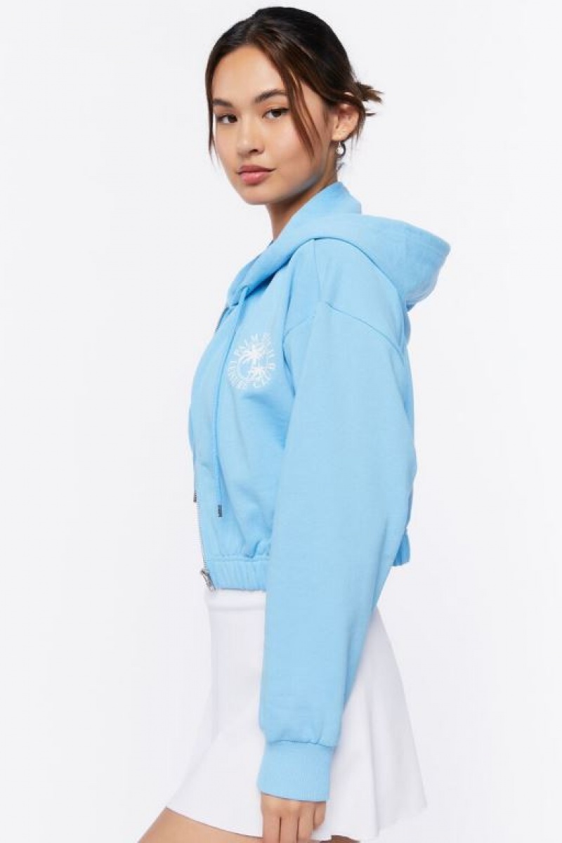 Sudadera con Capucha Forever 21 Palm Beach Estampadas Zip Up Mujer Azules Blancas | BngiAbUPJdq