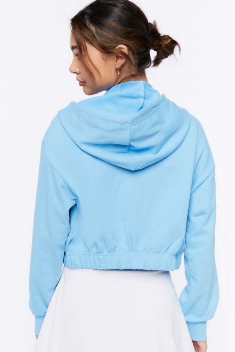 Sudadera con Capucha Forever 21 Palm Beach Estampadas Zip Up Mujer Azules Blancas | BngiAbUPJdq