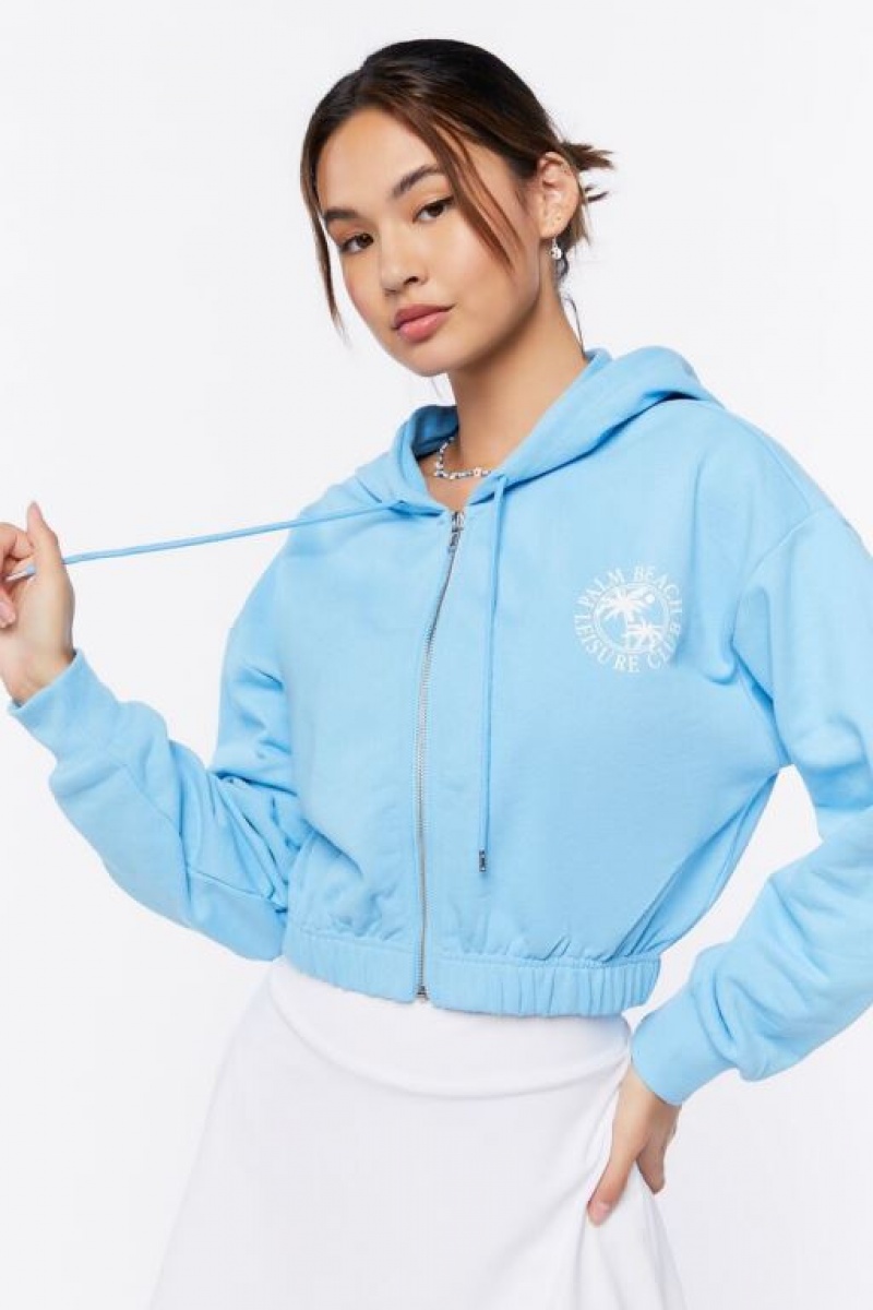 Sudadera con Capucha Forever 21 Palm Beach Estampadas Zip Up Mujer Azules Blancas | BngiAbUPJdq