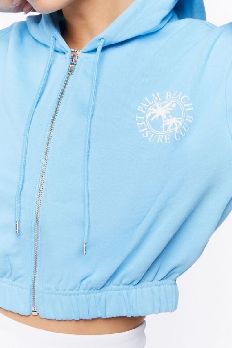 Sudadera con Capucha Forever 21 Palm Beach Estampadas Zip Up Mujer Azules Blancas | BngiAbUPJdq