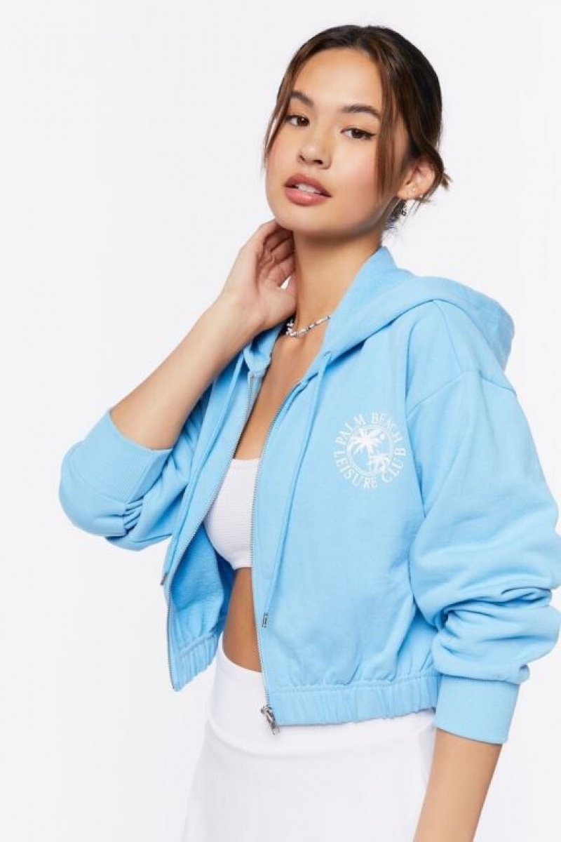 Sudadera con Capucha Forever 21 Palm Beach Estampadas Zip Up Mujer Azules Blancas | BngiAbUPJdq