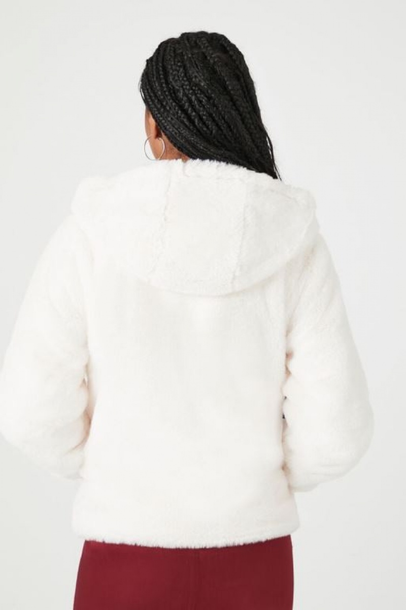 Sudadera con Capucha Forever 21 Plush Faux Fur Zip Up Mujer Blancas | okFlv9k4bLx