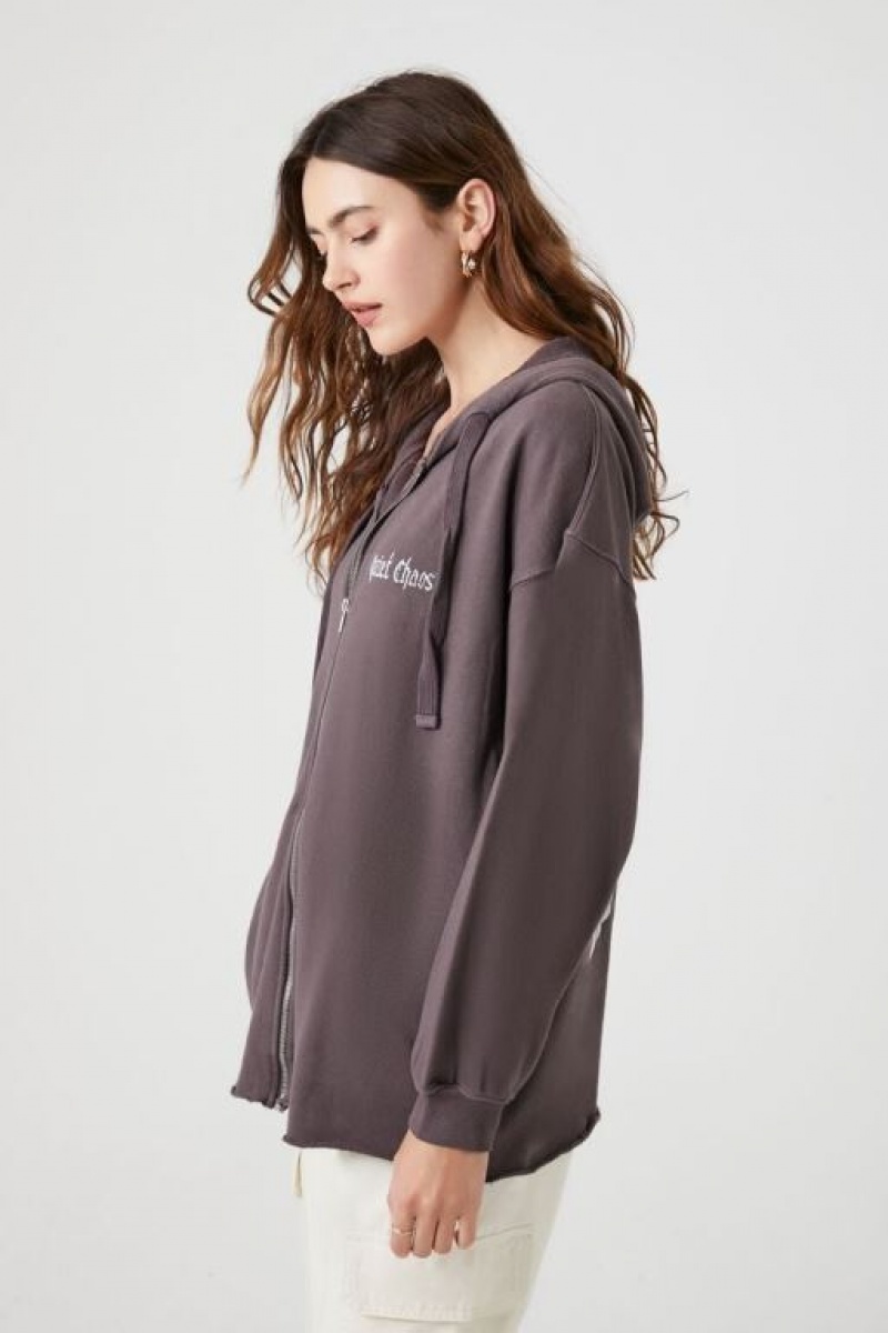 Sudadera con Capucha Forever 21 Quiet Chaos Zip Up Mujer Gris Multicolor | T3BebtPUjfq