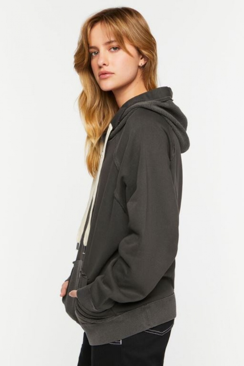 Sudadera con Capucha Forever 21 Reverse Fleece Mujer Negras | fANmr2rEPUF