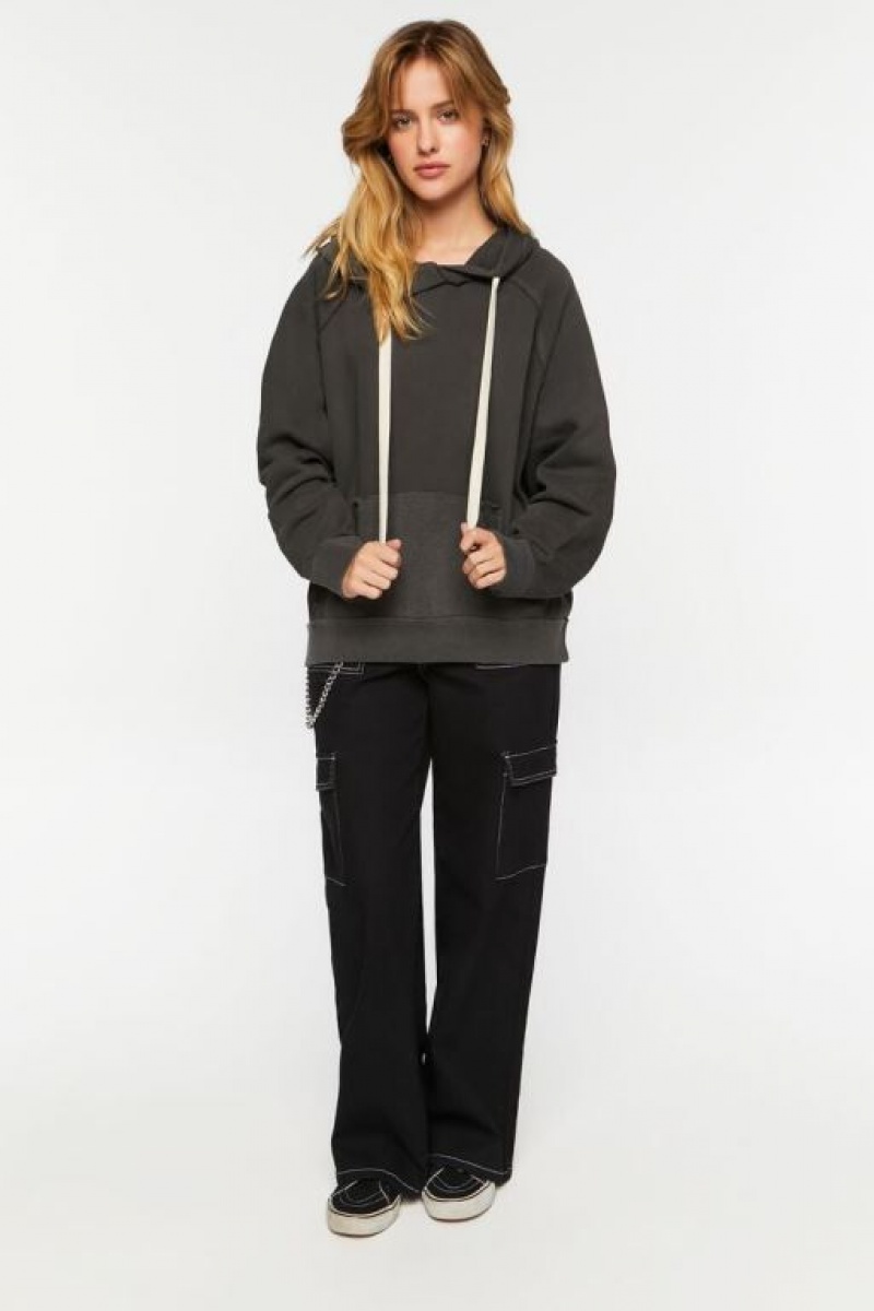 Sudadera con Capucha Forever 21 Reverse Fleece Mujer Negras | fANmr2rEPUF