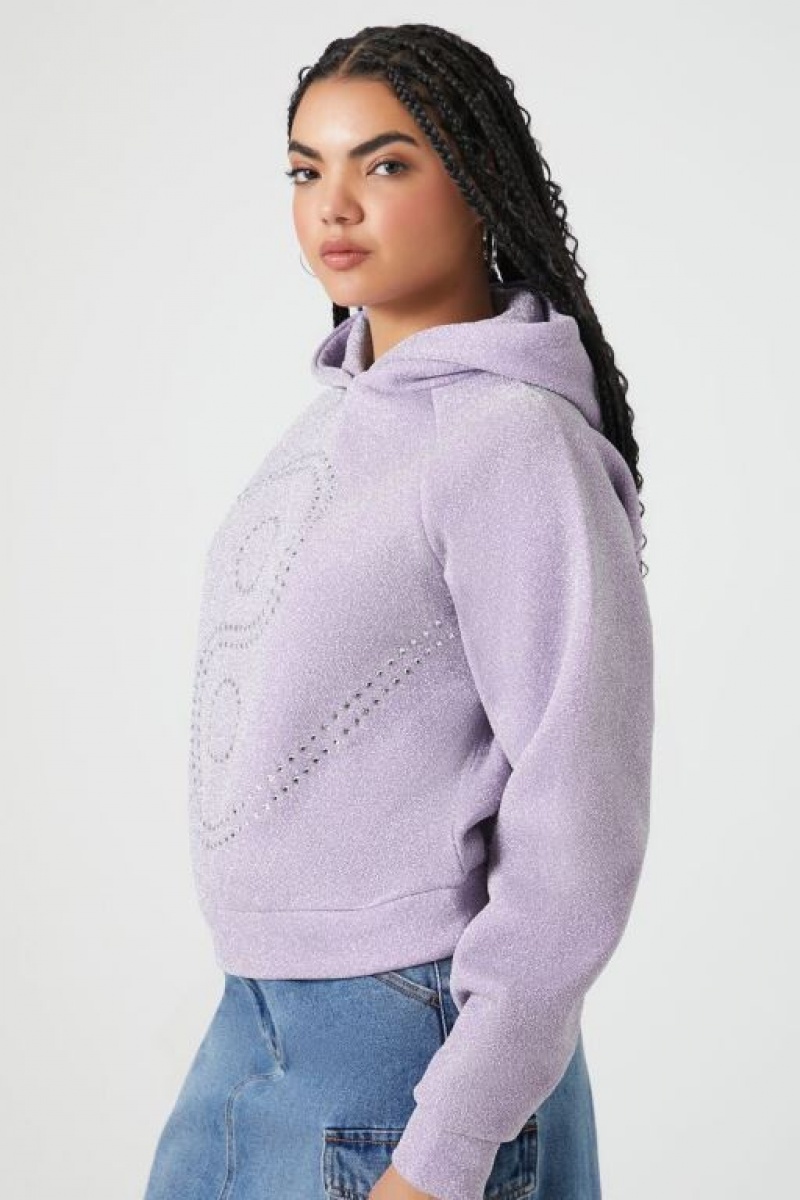 Sudadera con Capucha Forever 21 Rhinestone Yin Yang Fleece Mujer Moradas Multicolor | ps2poLG5syf