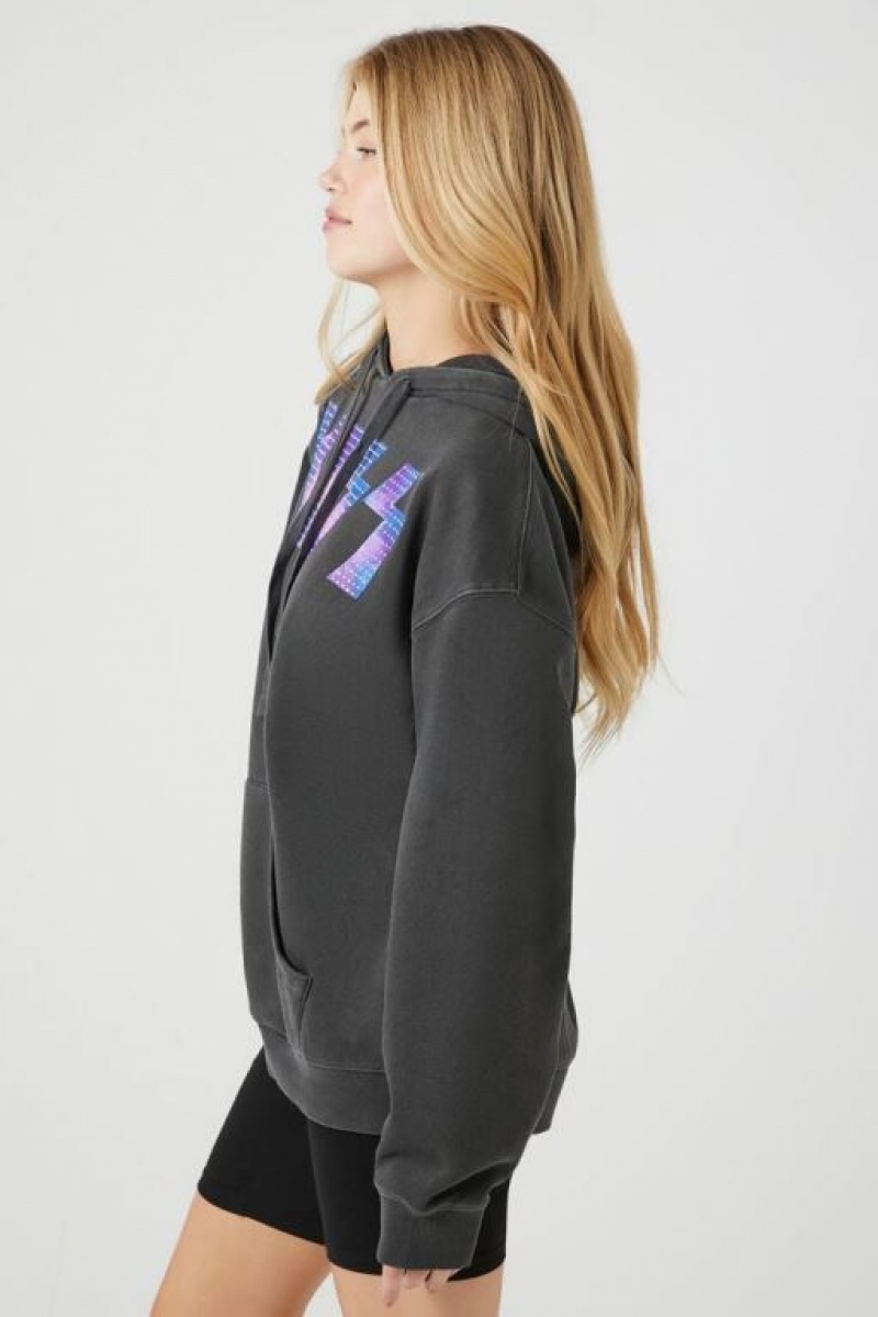 Sudadera con Capucha Forever 21 Rhinestone Kiss Fleece Estampadas Mujer Negras Multicolor | H8nnkylWZyb