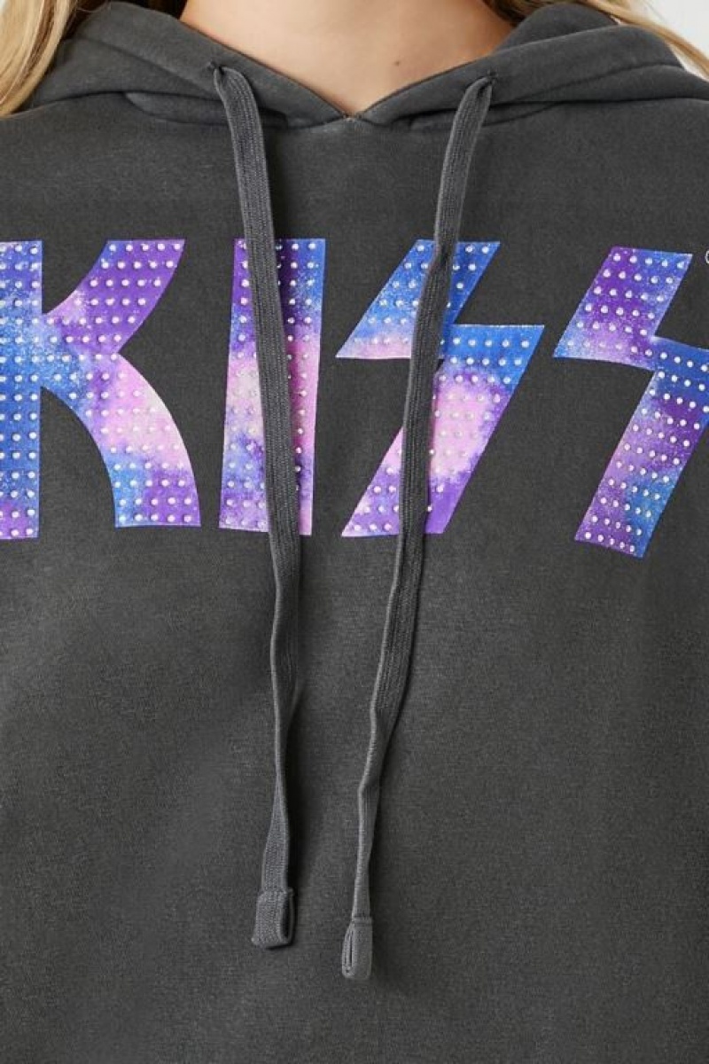 Sudadera con Capucha Forever 21 Rhinestone Kiss Fleece Estampadas Mujer Negras Multicolor | H8nnkylWZyb