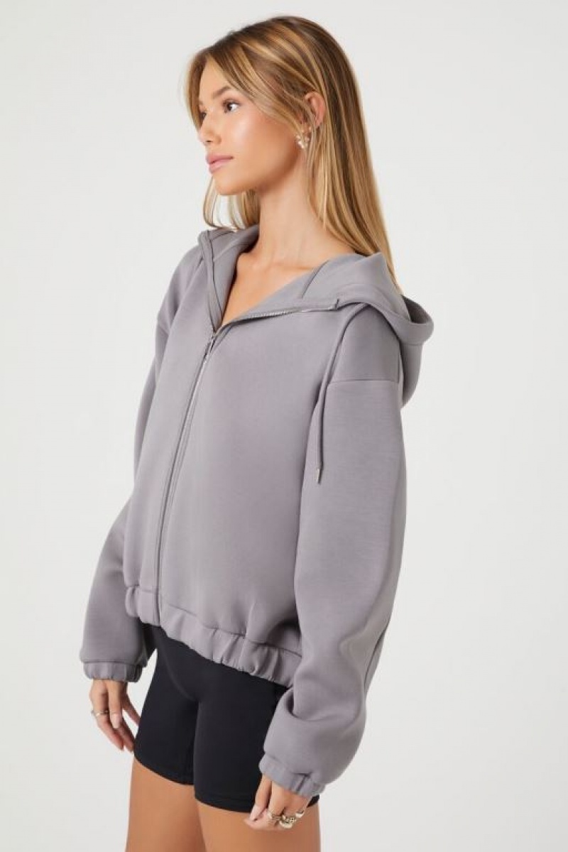 Sudadera con Capucha Forever 21 Scuba Knit Zip Up Mujer Gris Oscuro | ydXKh4yc8bQ