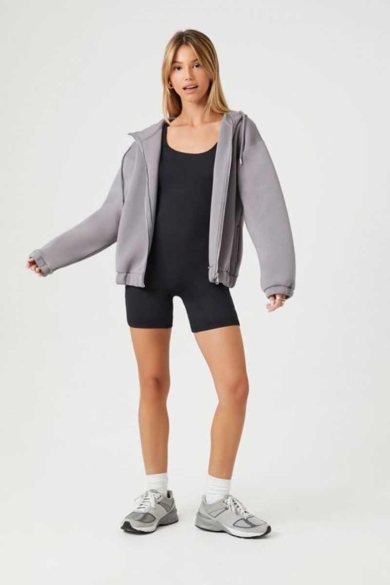 Sudadera con Capucha Forever 21 Scuba Knit Zip Up Mujer Gris Oscuro | ydXKh4yc8bQ