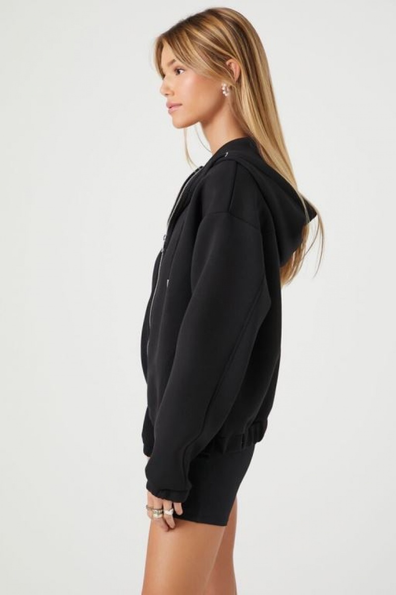 Sudadera con Capucha Forever 21 Scuba Knit Zip Up Mujer Negras | dlezQIw6mFD