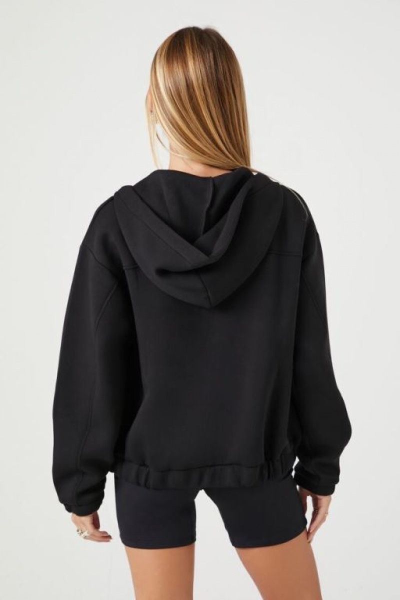 Sudadera con Capucha Forever 21 Scuba Knit Zip Up Mujer Negras | dlezQIw6mFD