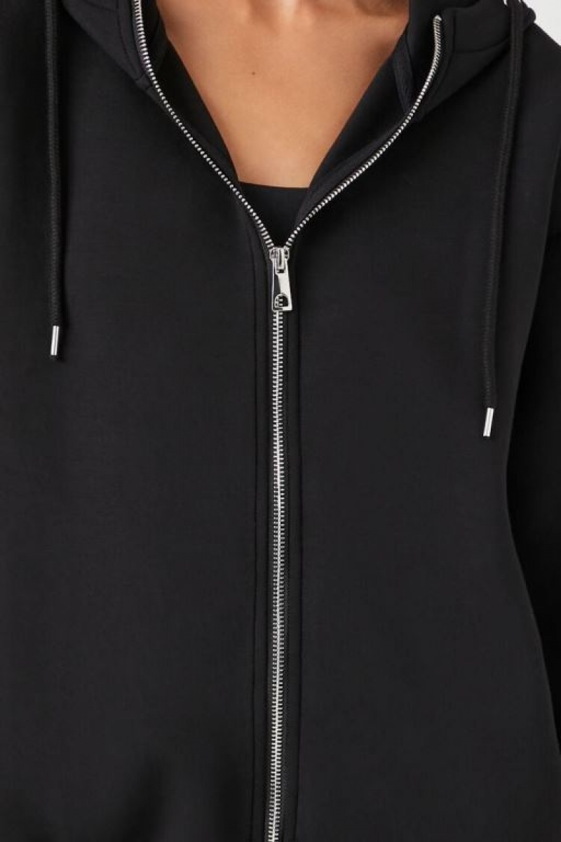 Sudadera con Capucha Forever 21 Scuba Knit Zip Up Mujer Negras | dlezQIw6mFD