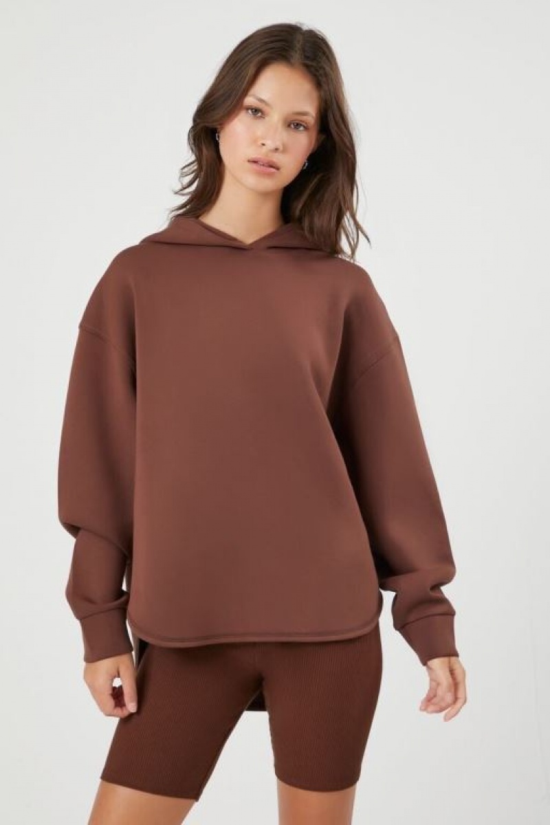 Sudadera con Capucha Forever 21 Scuba Knit Dolphin Hem Mujer Chocolate | WK5R44l4QXb