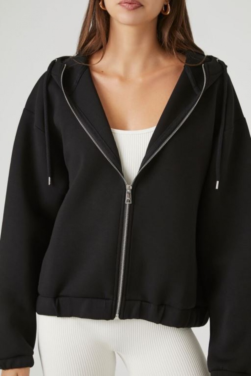 Sudadera con Capucha Forever 21 Scuba Knit Zip Up Mujer Negras | u5KPA0fBenZ