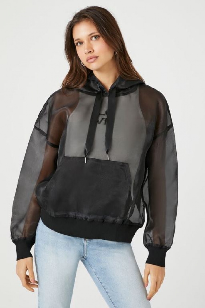 Sudadera con Capucha Forever 21 Sheer Organza Love Mujer Negras | slWXde67yc5