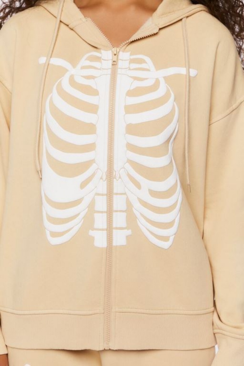 Sudadera con Capucha Forever 21 Skeleton Zip Up Mujer Gris Marrones Blancas | OtgwizHOXpd