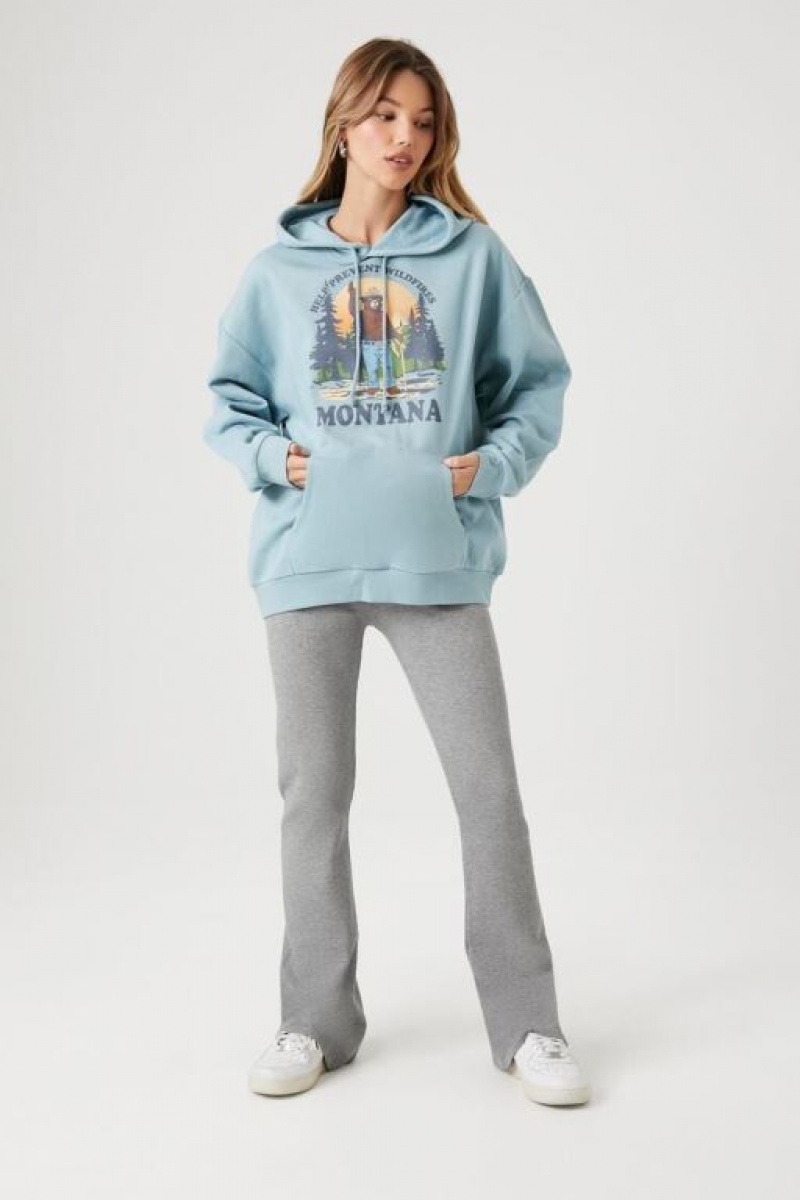 Sudadera con Capucha Forever 21 Smokey Bear Montana Estampadas Mujer Gris Azules Multicolor | g4Tw8m4HU57