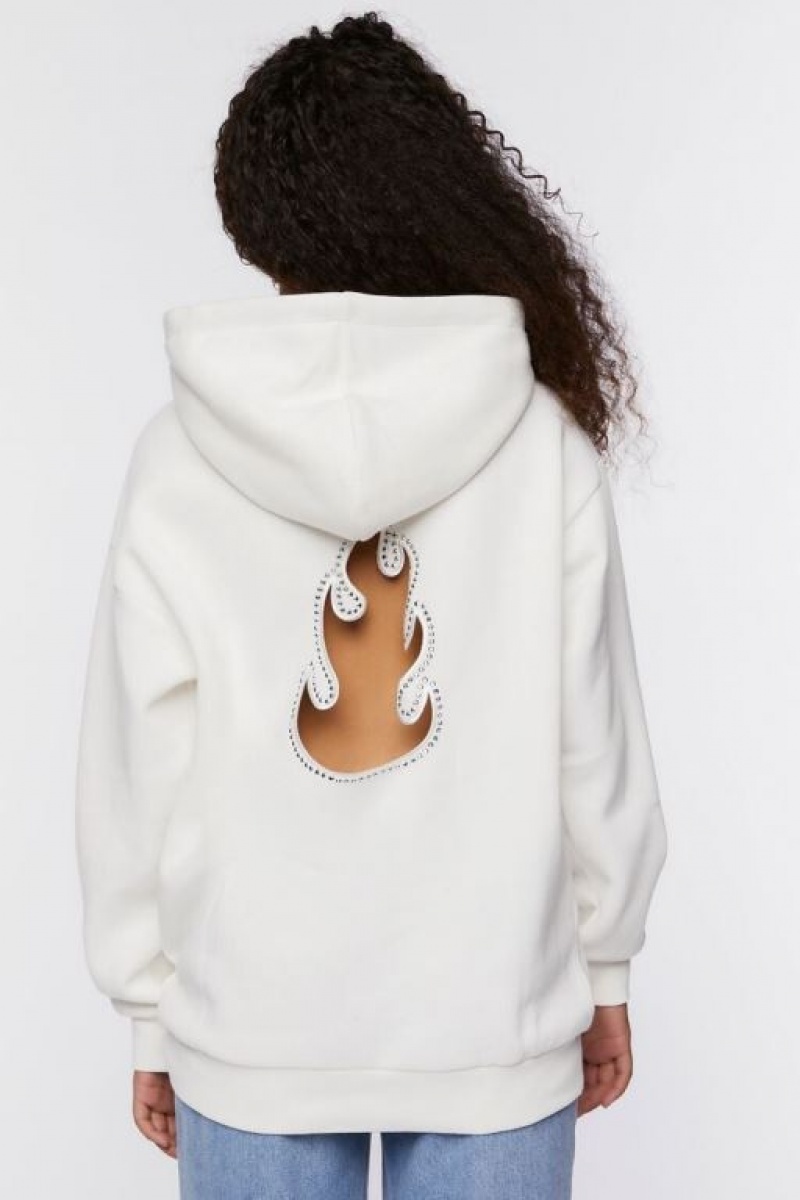 Sudadera con Capucha Forever 21 Studded Flame Cutout Mujer Creme Plateadas | jS3xecKvqHM