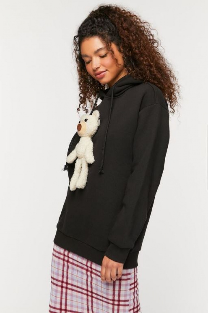 Sudadera con Capucha Forever 21 Teddy Bear Fleece Mujer Negras Multicolor | j1nD8a3mMSF