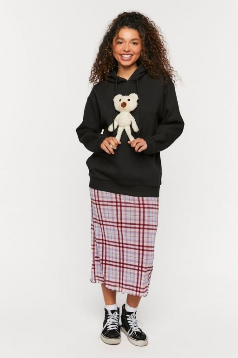 Sudadera con Capucha Forever 21 Teddy Bear Fleece Mujer Negras Multicolor | j1nD8a3mMSF