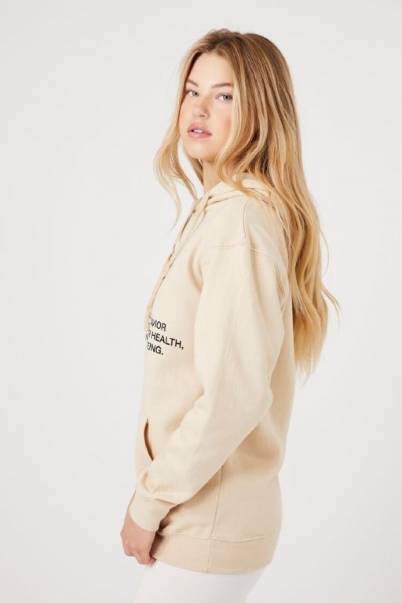 Sudadera con Capucha Forever 21 Toxic Estampadas Fleece Mujer Beige Multicolor | wq5I42sxs6e