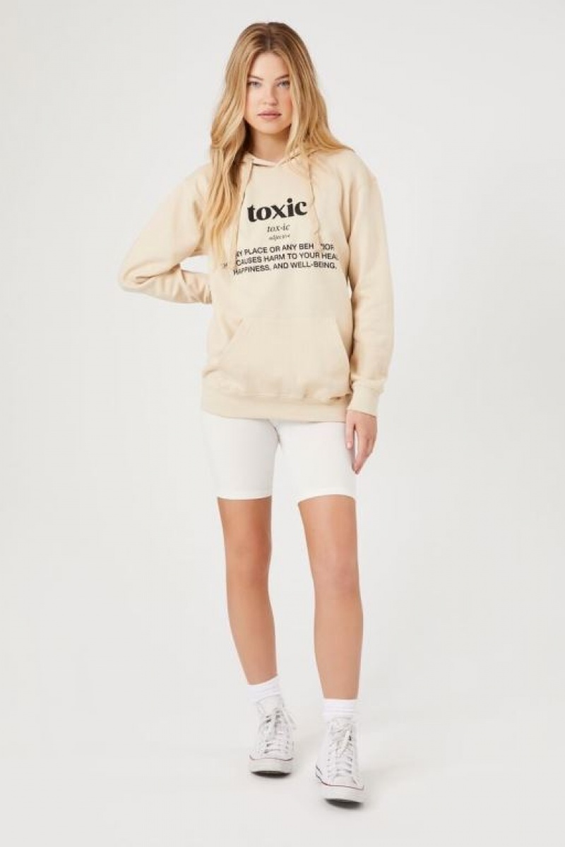 Sudadera con Capucha Forever 21 Toxic Estampadas Fleece Mujer Beige Multicolor | wq5I42sxs6e