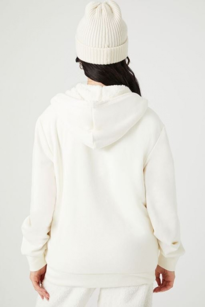 Sudadera con Capucha Forever 21 Unisex Fleece Zip Up Mujer Creme | pREqDKAF98h