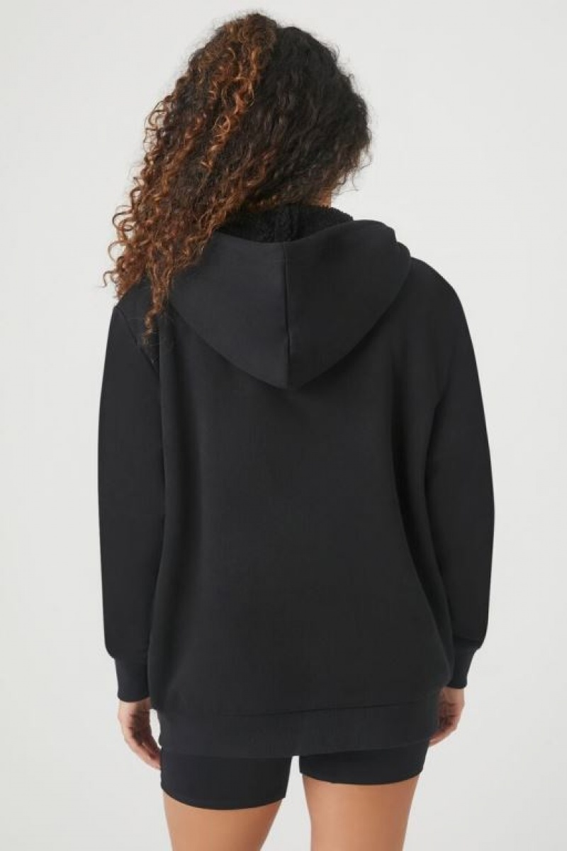 Sudadera con Capucha Forever 21 Unisex Fleece Zip Up Mujer Negras | vWkaZJu4WU2