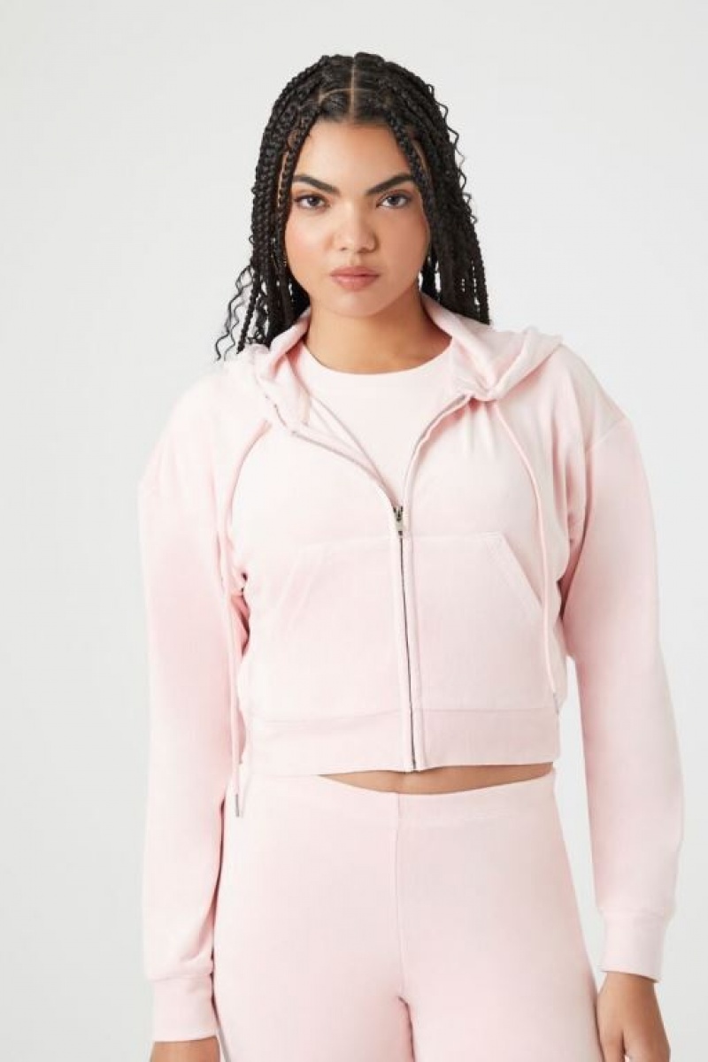 Sudadera con Capucha Forever 21 Velour Zip Up Mujer Princess | 3euoSvVneWq