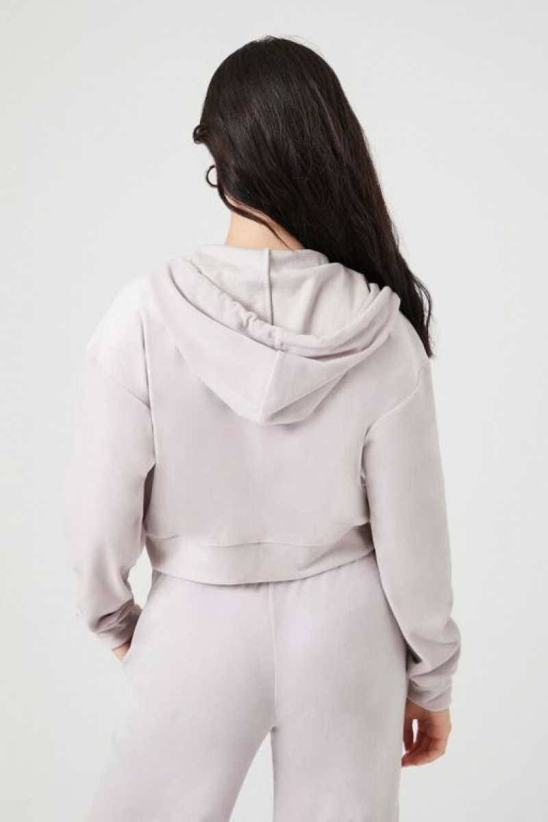 Sudadera con Capucha Forever 21 Velour Zip Up Mujer Wisteria | aIIWBelVIzj