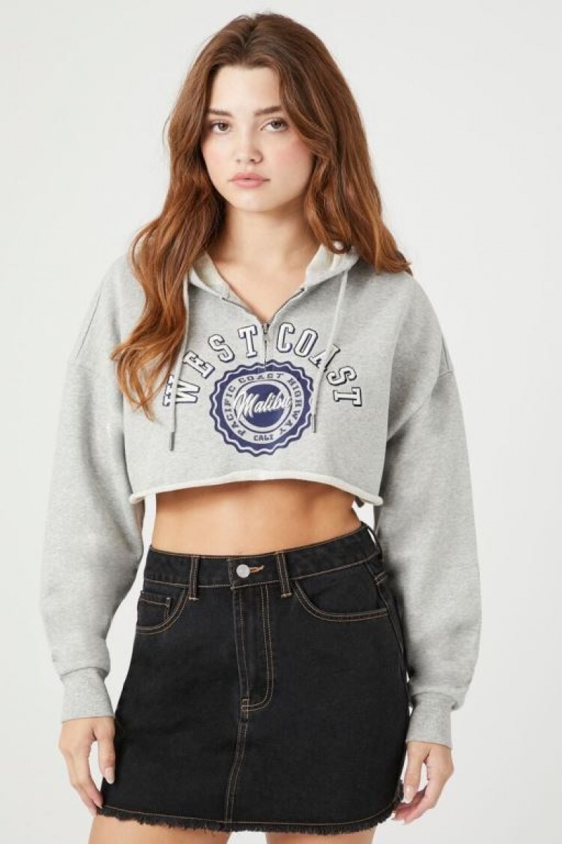 Sudadera con Capucha Forever 21 West Coast Cropped Mujer Gris Multicolor | 5Ydnh17CW02