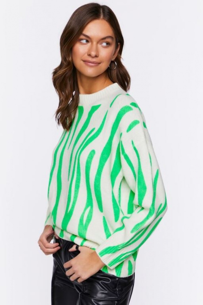 Sudaderas Forever 21 Abstract Print Crew Neck Mujer Creme Verde | sKsJdxiy0fq