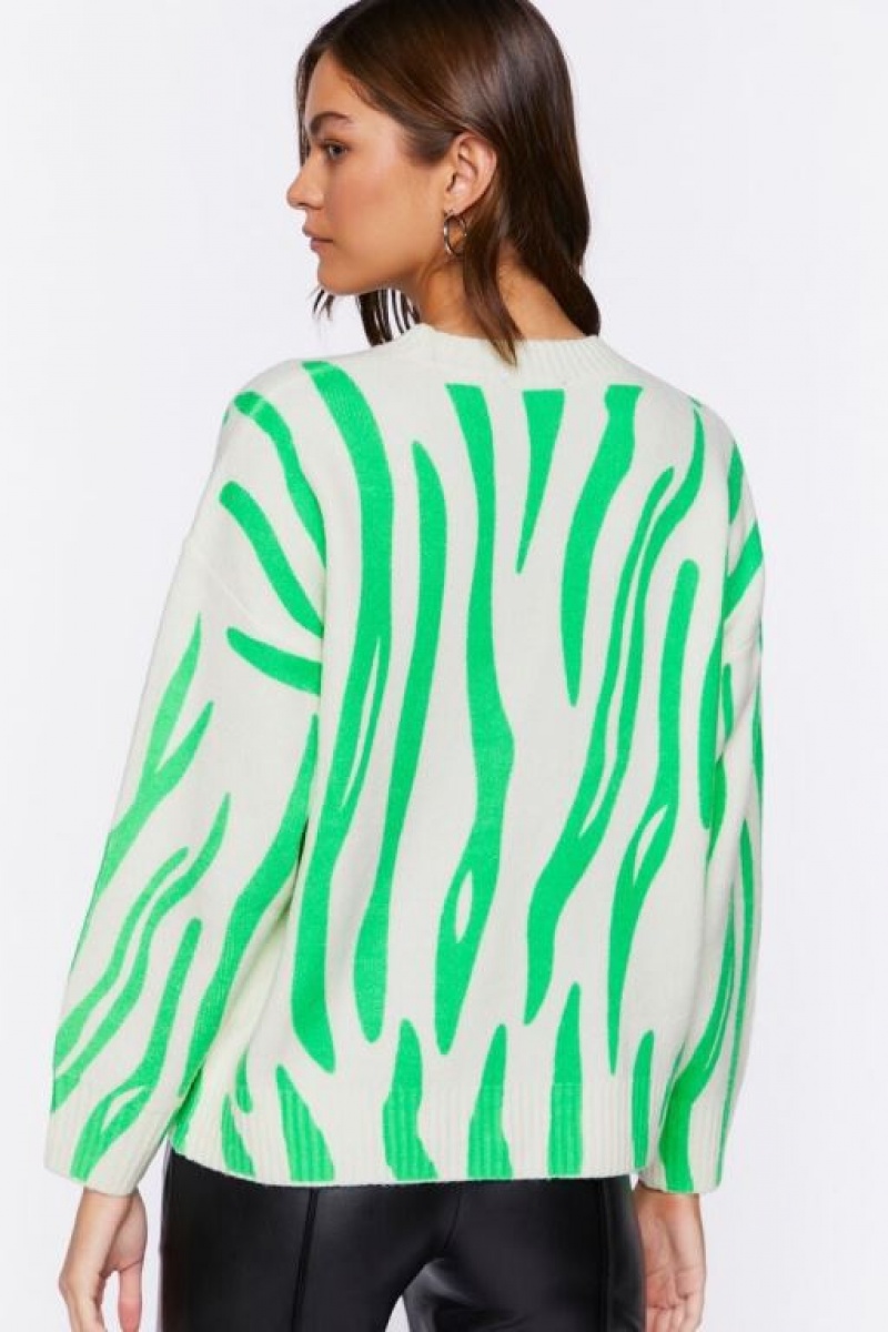 Sudaderas Forever 21 Abstract Print Crew Neck Mujer Creme Verde | sKsJdxiy0fq